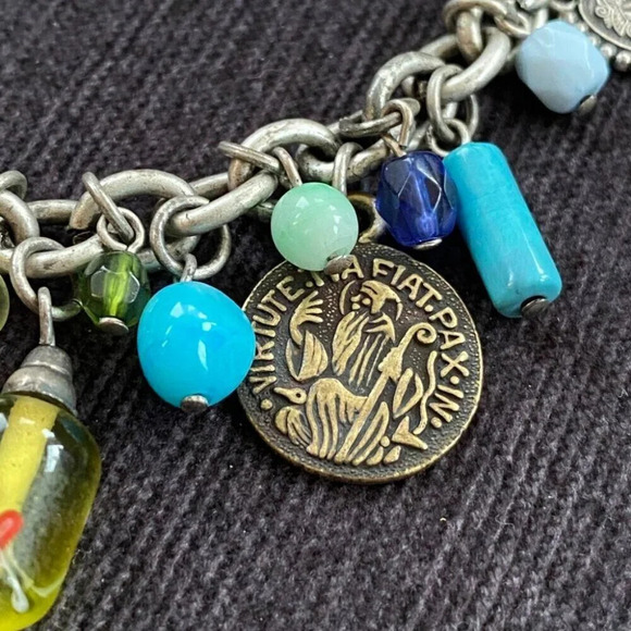 Charm Bracelet with British Empire  Coins and Art Glass Murano Beads - Picture 7 of 10